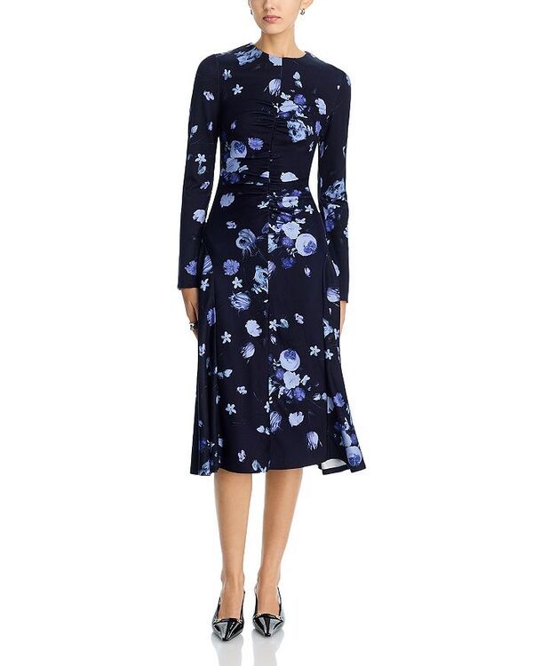 アーデム レディース トップス ワンピース ギャザー ミディ Erdem Ruched Midi Dress Dutch Flower Painting Mid