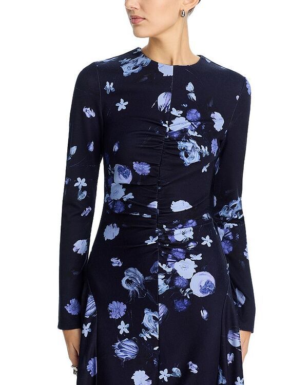 アーデム レディース トップス ワンピース ギャザー ミディ Erdem Ruched Midi Dress Dutch Flower Painting Mid