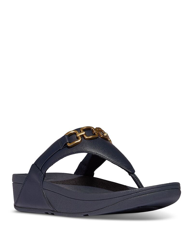 フィットフロップ レディース シューズ サンダル レザー FitFlop Womens Lulu Square Chain Leather Toe Post Sandals Midnight Navy ネイビー