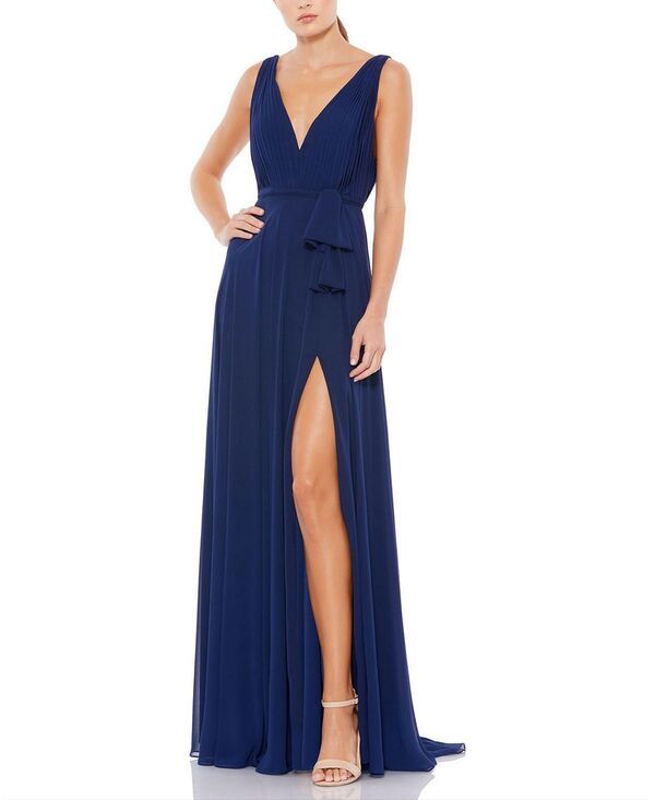 マックダガル レディース トップス ワンピース Vネック シフォン ノースリーブ Mac Duggal Sleeveless VNeck Chiffon Gown Midnight