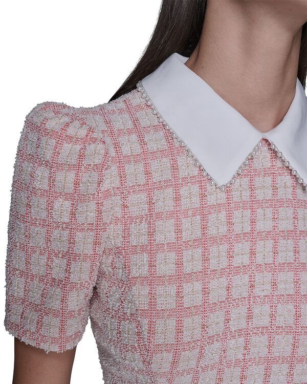 カール ラガーフェルド レディース トップス ワンピース ツイード KARLAGERFELD PARIShort Puff Sleeve Tweedress Hot Coral Soft White ホワイト カール ラガーフェルド レディース トップス ワンピース ツイード KARLAGERFELD PARIShort Puff Sleeve Tweedress Hot Coral Soft White ホワイト