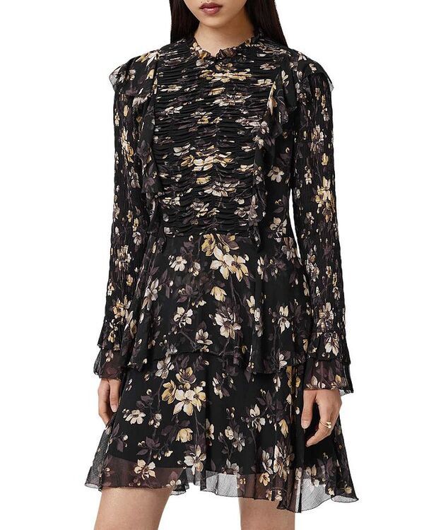 オールセインツ レディース トップス ワンピース ALLSAINTS ALLSAINT Portia Shirredress Vine Black ブラック