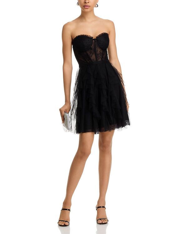 アクア レディース トップス ワンピース メッシュ ストラップレス レース AQUA Strapless Mesh Lace Dress Exclusive Black ブラック アクア レディース トップス ワンピース メッシュ ストラップレス レース AQUA Strapless Mesh Lace Dress Exclusive Black ブラック