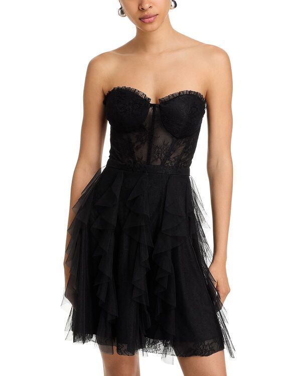 アクア レディース トップス ワンピース メッシュ ストラップレス レース AQUA Strapless Mesh Lace Dress Exclusive Black ブラック