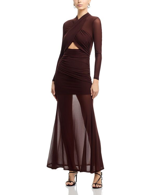 バードット レディース トップス ワンピース メッシュ マキシ Bardot Veria Wrap Mesh Maxi Dress Chocolate チョコレート