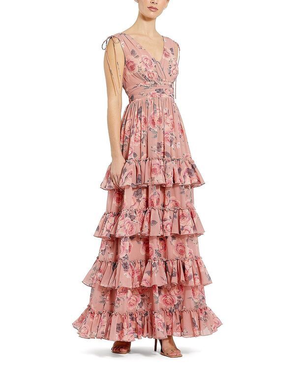 マックダガル レディース トップス ワンピース ティアード シフォン フラワー柄 フラワー Mac Duggal Drawstring Shoulder Floral Chiffon Tiered Gown Pink Multi ピンク