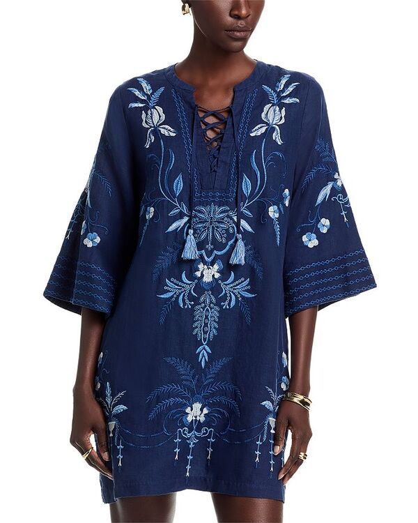 ジョニーワズ レディース トップス ワンピース リネン Johnny Was Linen Tie Front Kimono Dress Blue Night ブルー
