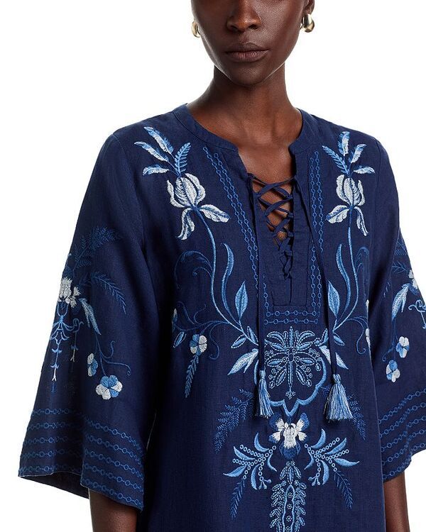 ジョニーワズ レディース トップス ワンピース リネン Johnny Was Linen Tie Front Kimono Dress Blue Night ブルー ジョニーワズ レディース トップス ワンピース リネン Johnny Was Linen Tie Front Kimono Dress Blue Night ブルー