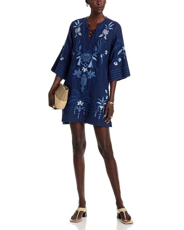 ジョニーワズ レディース トップス ワンピース リネン Johnny Was Linen Tie Front Kimono Dress Blue Night ブルー ジョニーワズ レディース トップス ワンピース リネン Johnny Was Linen Tie Front Kimono Dress Blue Night ブルー