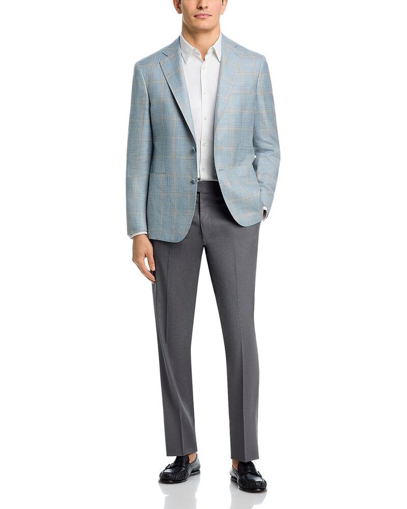 ヴィンス メンズ アウター ジャケット・ブルゾン スリムフィット ウール シルク コート リネン Vince Loro Piana Fabric Wool Silk Linen Plaid Slim Fit Sport Coat Light Blue Tan