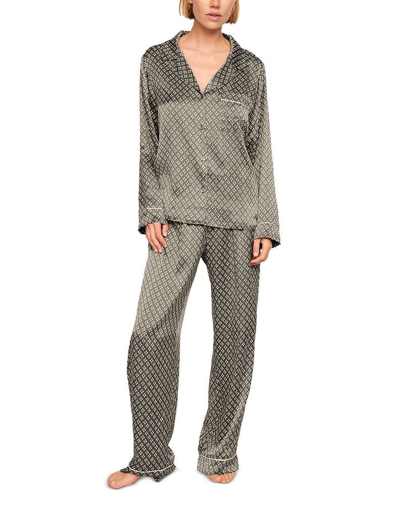 エバージェイ レディース アウター パーカー・スウェット プリント シルク Eberjey Inez Printed Washable Silk Long Pajama Set Petite Batik Smokey OliveIvory アイボリー