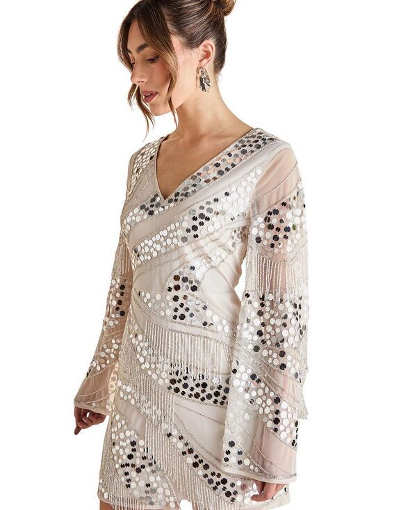 コースト レディース トップス ワンピース ミニ スパンコール Coast Flare Sleeve Sequin Mini Dress Natural コースト レディース トップス ワンピース ミニ スパンコール Coast Flare Sleeve Sequin Mini Dress Natural