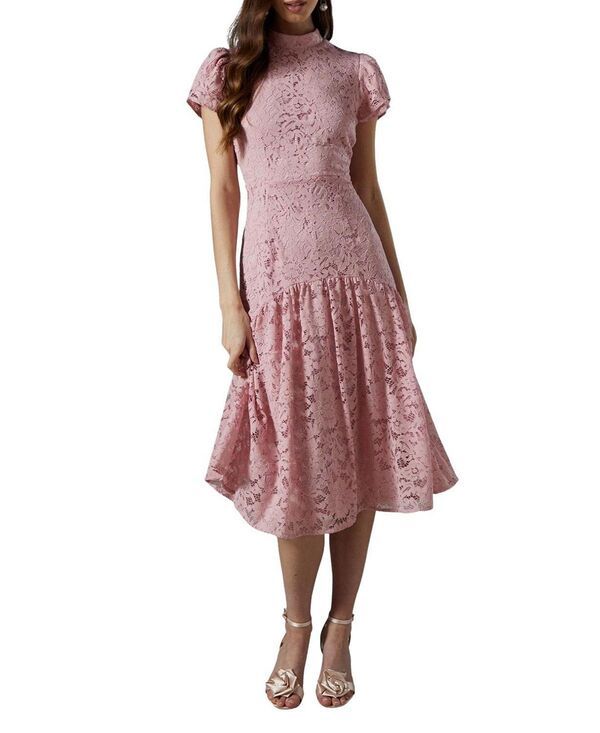 コースト レディース トップス ワンピース ハイネック ミディ レース Coast Lace Frill Sleeve High Neck Midi Dress Blush ブラッシュ