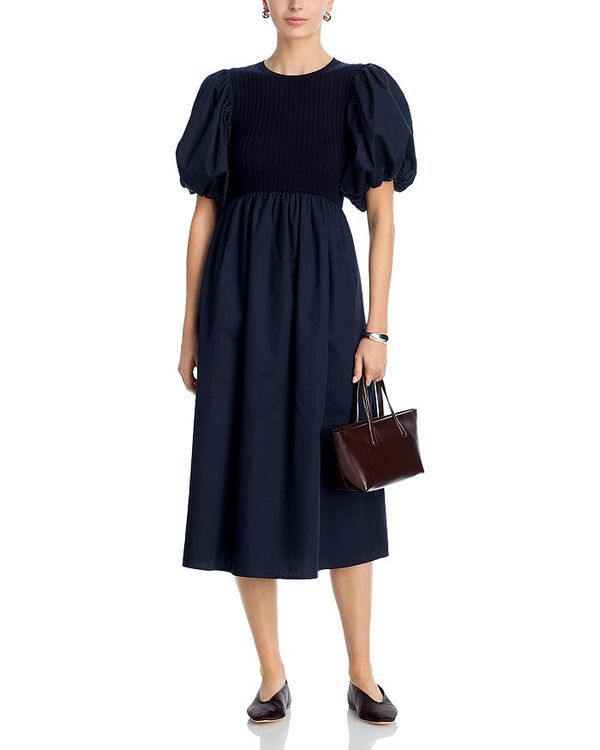 アクア レディース トップス ワンピース ミディ AQUA Puffed Sleeve Midi Dress Exclusive Navy ネイビー