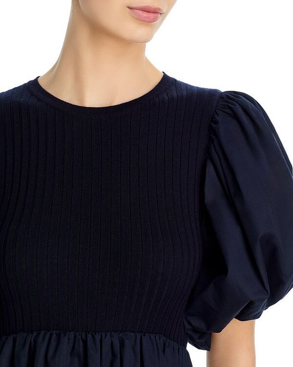 アクア レディース トップス ワンピース ミディ AQUA Puffed Sleeve Midi Dress Exclusive Navy ネイビー
