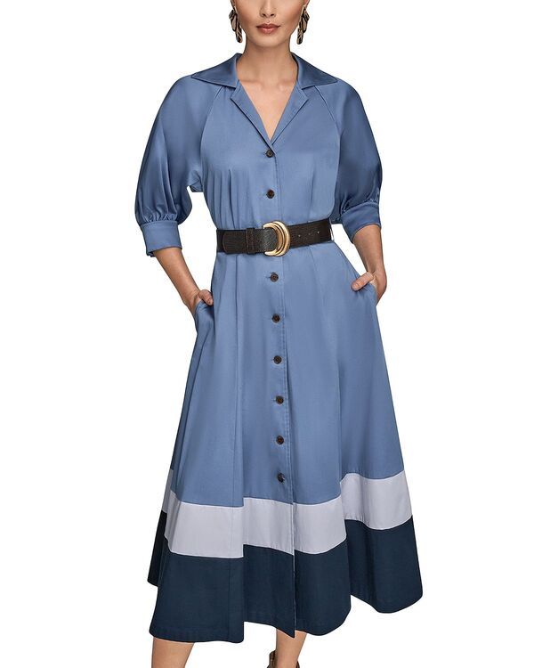 ダナキャラン レディース トップス シャツ カラーブロック Donna Karan Colorblocked Belted Shirtdress Tempest Dusk