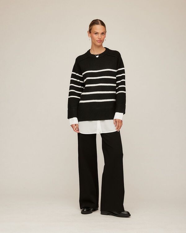 カレンケーン レディース ボトムス カジュアルパンツ ワイドレッグ コントラスト Karen Kane Contrast Piped Wide Leg Pants Black ブラック