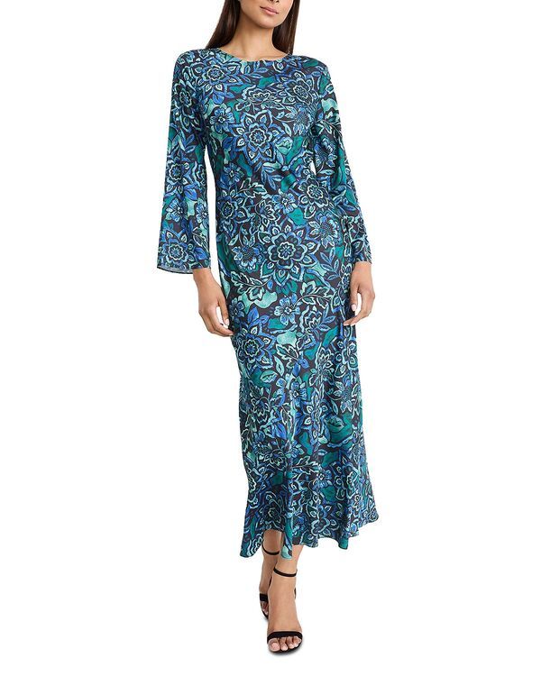 ドナモーガン レディース トップス ワンピース プリント Donna Morgan Printed Long Sleeve Dress Black Basil ブラック