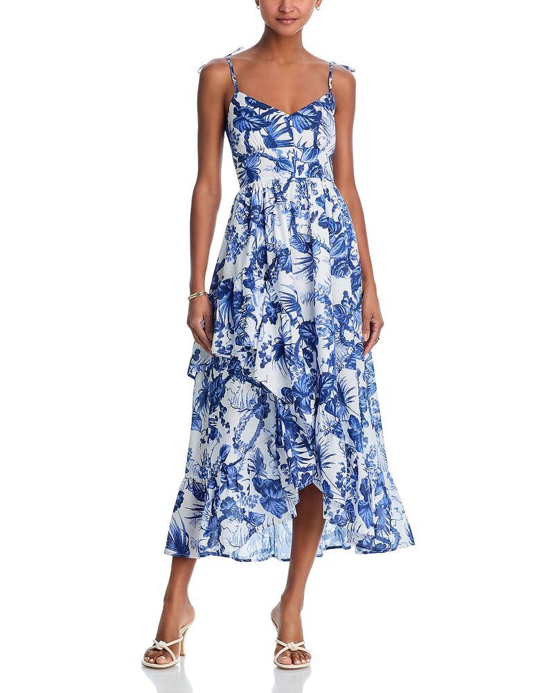 アクア レディース トップス ワンピース フラワー柄 ミディ ノースリーブ フラワー AQUA Sleeveless Floral Midi Dress Exclusive BlueWhite ホワイト