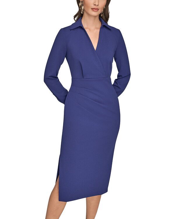 ダナキャラン レディース トップス ワンピース ミディ Donna Karan Side Gathered Midi Dress Deep Sea