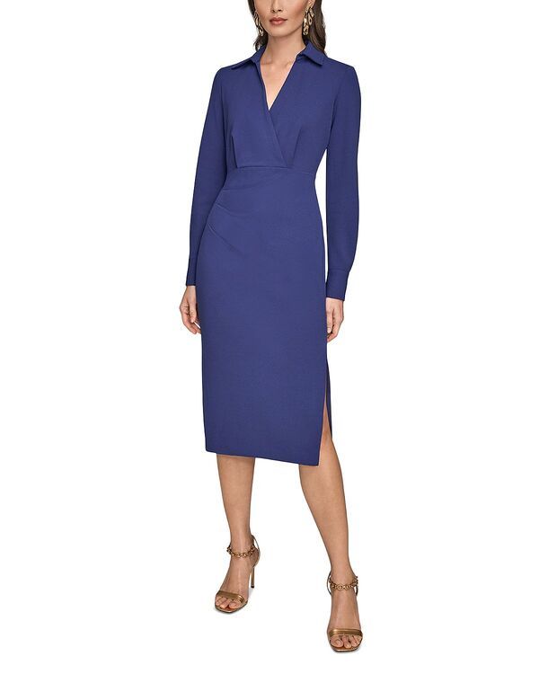 ダナキャラン レディース トップス ワンピース ミディ Donna Karan Side Gathered Midi Dress Deep Sea