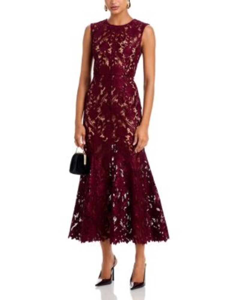 セルフ・ポートレイト レディース トップス ワンピース ミディ レース SelfPortrait Guipere Lace Midi Dress Burgundy バーガンディ