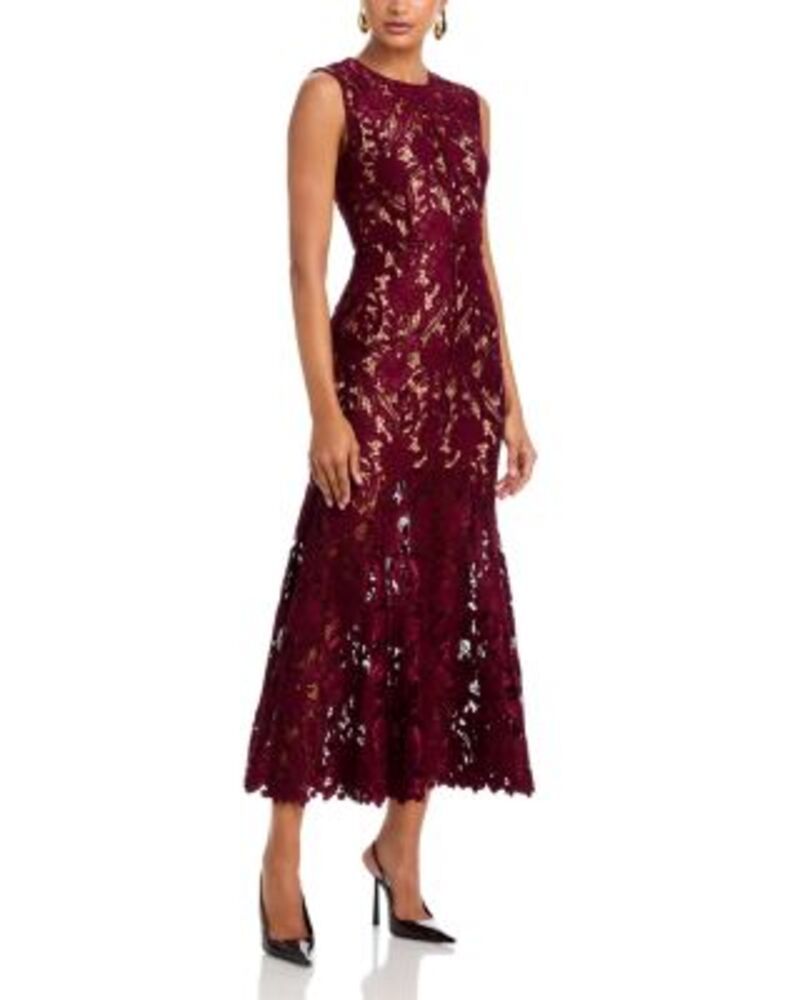 セルフ・ポートレイト レディース トップス ワンピース ミディ レース SelfPortrait Guipere Lace Midi Dress Burgundy バーガンディ