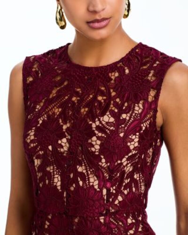セルフ・ポートレイト レディース トップス ワンピース ミディ レース SelfPortrait Guipere Lace Midi Dress Burgundy バーガンディ