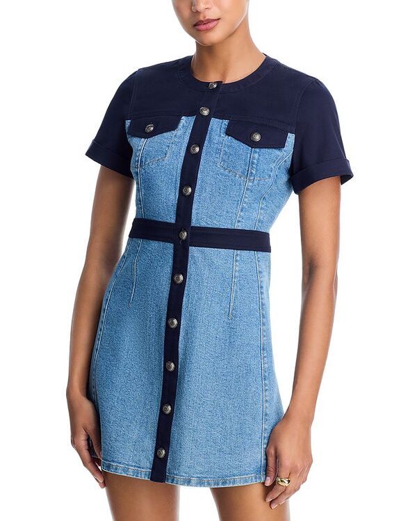 サンク セプト レディース トップス ワンピース Cinq Sept Combo Button Front Layla Dress NavyBlue Haze ネイビー