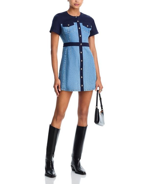サンク セプト レディース トップス ワンピース Cinq Sept Combo Button Front Layla Dress NavyBlue Haze ネイビー