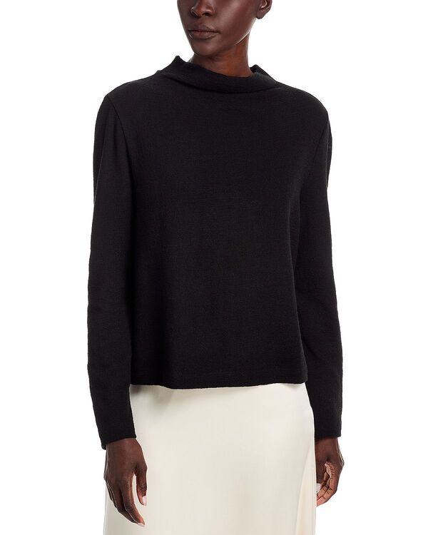 エイリーンフィッシャー レディース アウター ニット・セーター スタンドネック コットン Eileen Fisher Cotton Jacquard Funnel Neck Sweater Black ブラック