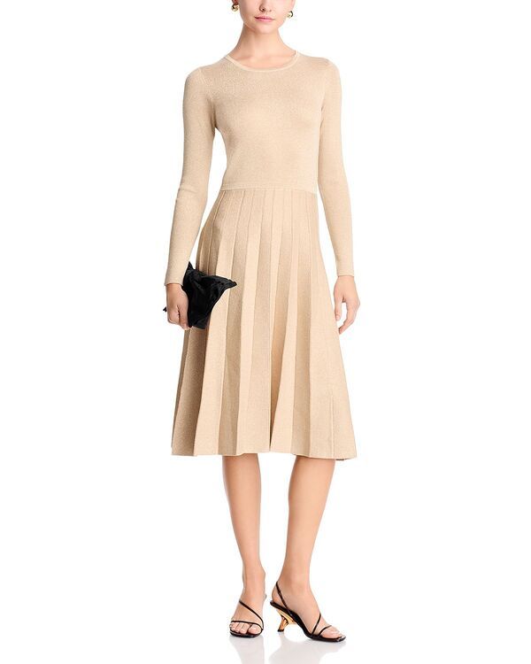 ティー・タハリ レディース トップス ワンピース プリーツ トール Tahari Pleated Metallic Threadedress Gilded Sand サンド