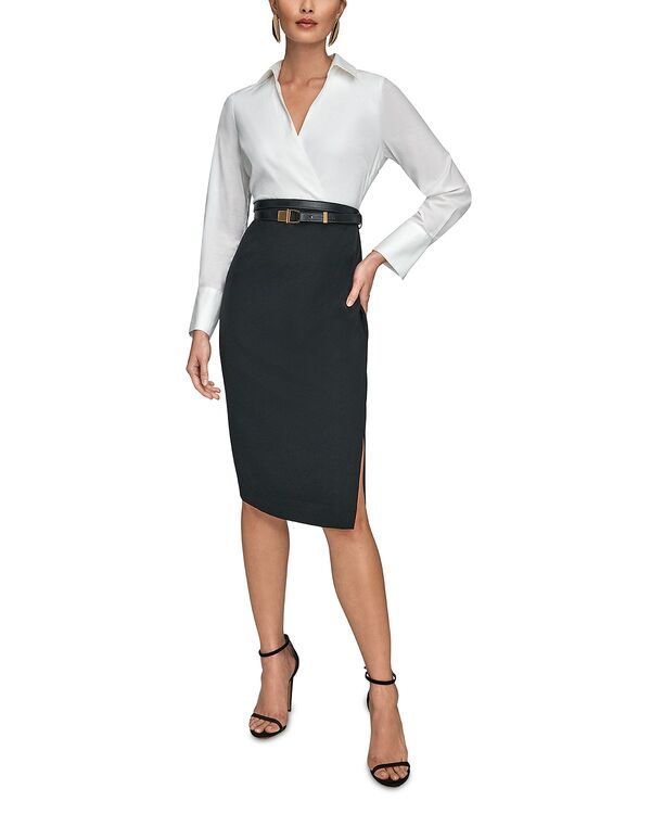 ダナキャラン レディース トップス ワンピース Donna Karan Mixed Media Dress Cream Black クリーム