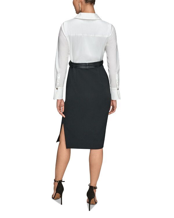 ダナキャラン レディース トップス ワンピース Donna Karan Mixed Media Dress Cream Black クリーム