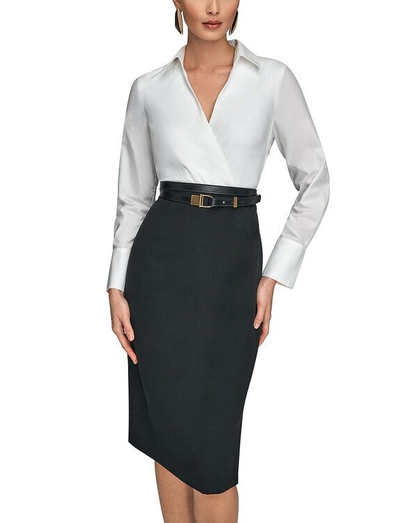 ダナキャラン レディース トップス ワンピース Donna Karan Mixed Media Dress Cream Black クリーム