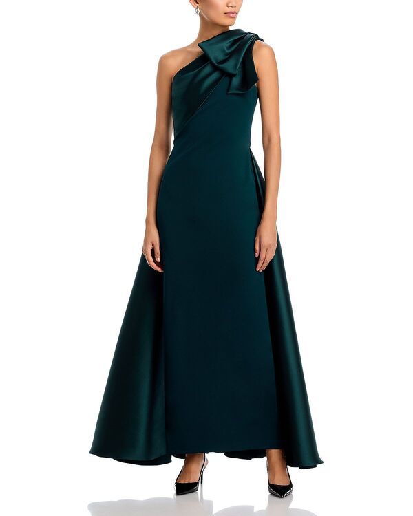 アクア レディース トップス ワンピース AQUA Long Mikadone Shoulder Bow Fit and Flare Gown Exclusive Green グリーン