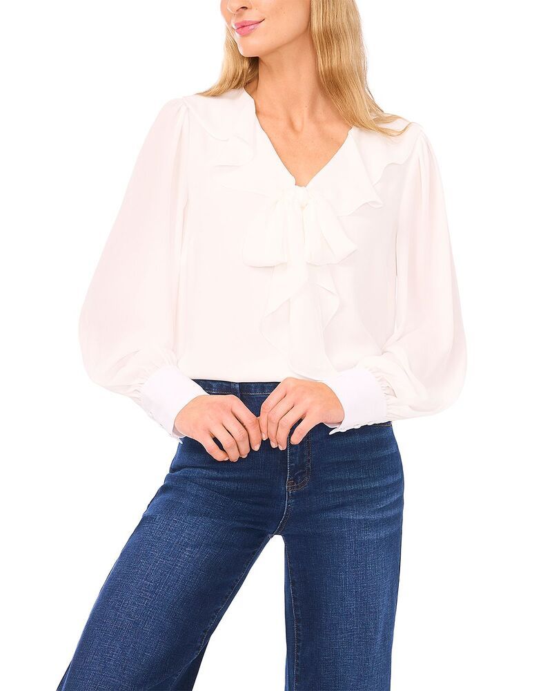 セセ レディース トップス シャツ フリル ブラウス CeCe Ruffle Tie Neck Blouse New Ivory アイボリー
