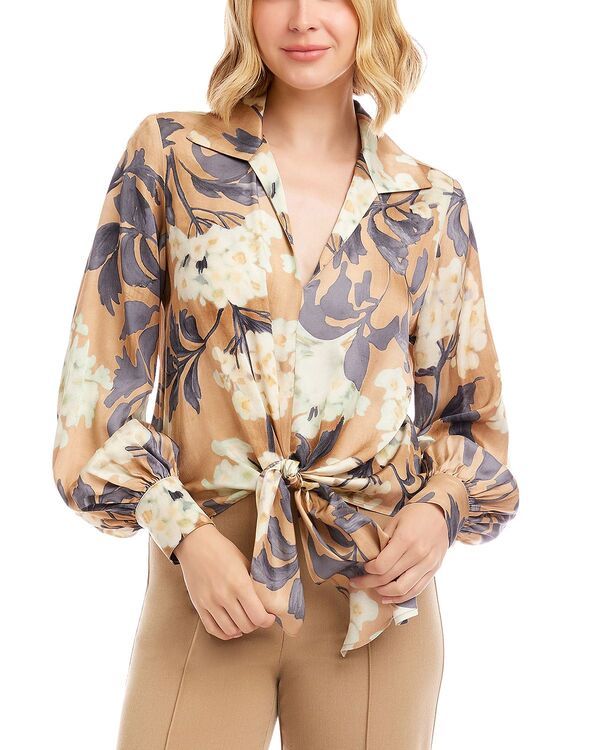 カレンケーン レディース トップス シャツ サテン Karen Kane Satin Tie Frontoprint