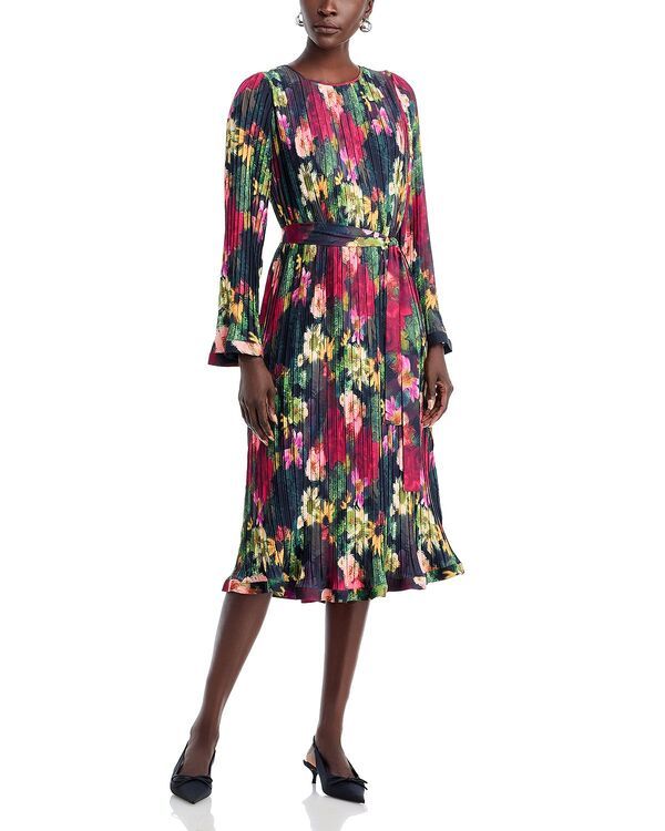 ティー・タハリ レディース トップス ワンピース プリーツ Tahari Round Neck Novelty Pleatedress Midnight Garden Print