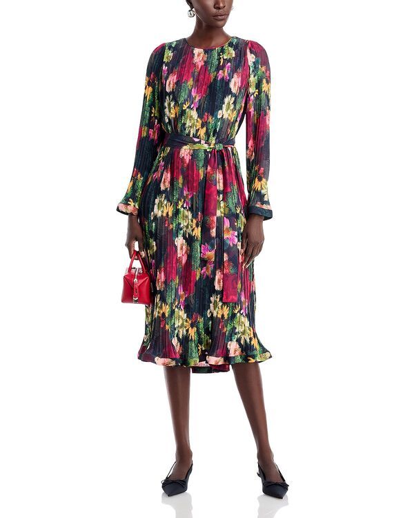 ティー・タハリ レディース トップス ワンピース プリーツ Tahari Round Neck Novelty Pleatedress Midnight Garden Print ティー・タハリ レディース トップス ワンピース プリーツ Tahari Round Neck Novelty Pleatedress Midnight Garden Print