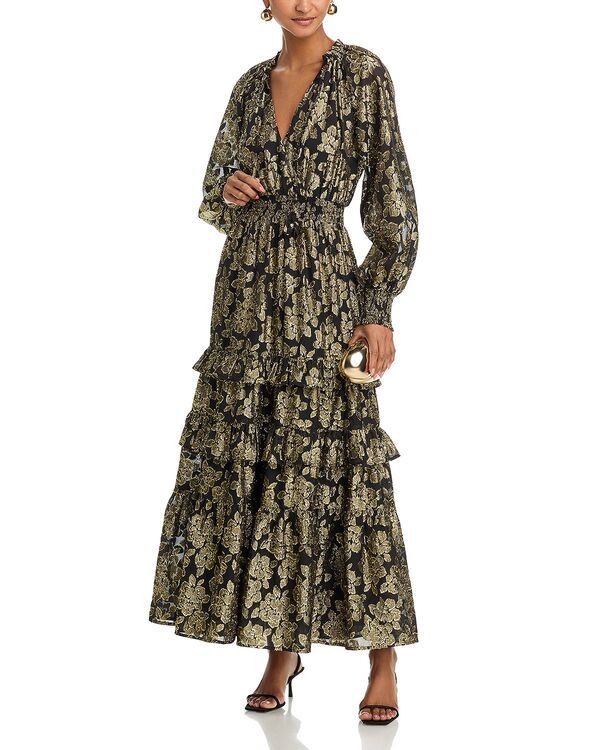 アクア レディース トップス ワンピース ティアード トール AQUA Metallic Jacquard Tieredress Exclusive BlackGold ブラック