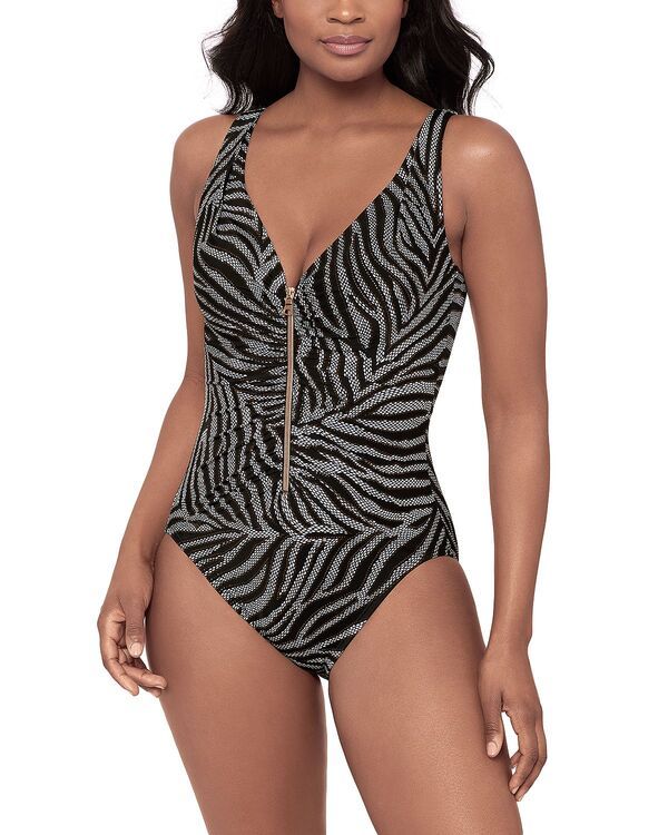 ミラクルスーツ レディース 水着 上下セット Miraclesuit Zirconic Zipt One Piece Swimsuit BlackWhite ホワイト