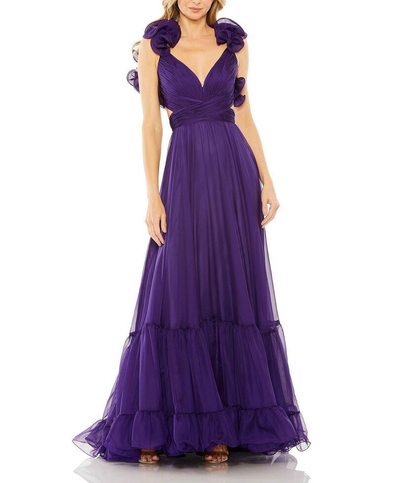 マックダガル レディース トップス ワンピース ティアード シフォン カットアウト フリル Mac Duggal Ruffle Tiered CutOut Chiffon Gown Royal Purple パープル