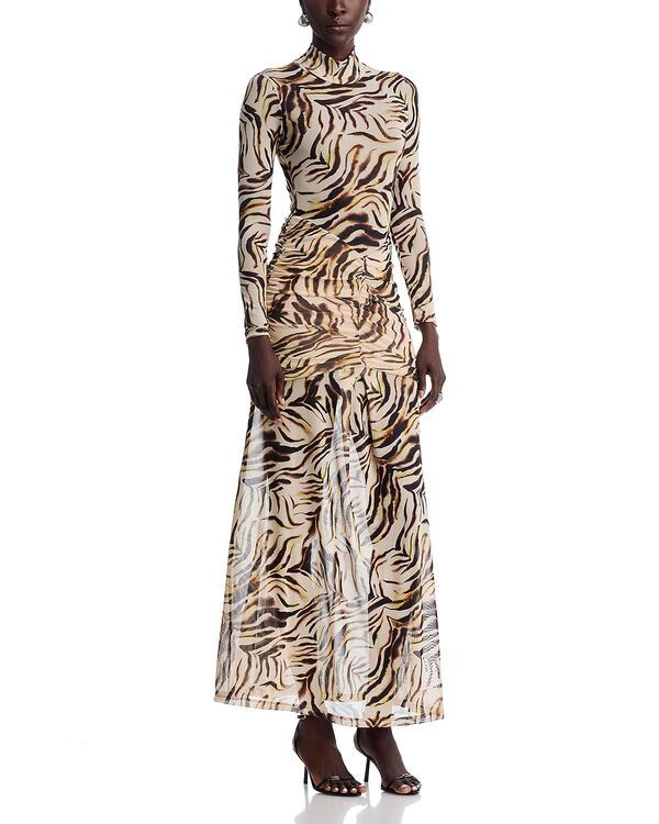 ナイトキャップ クロージング レディース トップス ワンピース メッシュ マキシ Nightcap Drop Waist Mesh Maxi Dress Zebra アニマル