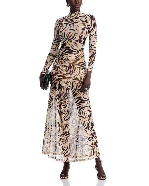 ナイトキャップ クロージング レディース トップス ワンピース メッシュ マキシ Nightcap Drop Waist Mesh Maxi Dress Zebra アニマル