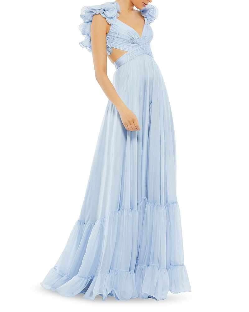 マックダガル レディース トップス ワンピース ティアード シフォン カットアウト フリル Mac Duggal Ruffle Tiered CutOut Chiffon Gown Powder Blue ブルー