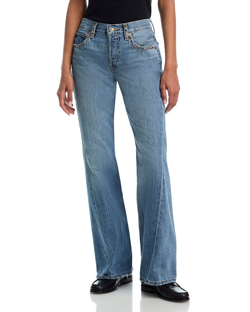 リダン レディース ボトムス デニムパンツ ブーツカット ブーツ ジーンズ REDONE Twisted Mid Rise Bootcut Jeans in Dark Lady Thunderstruck ブルー