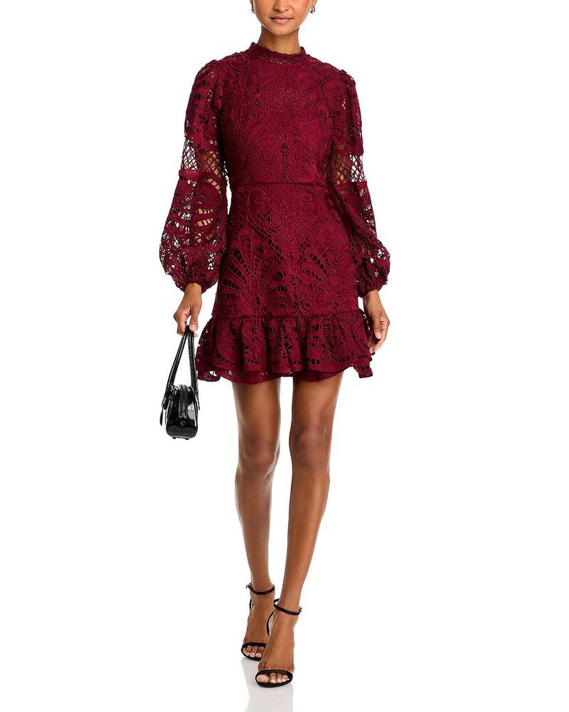 アクア レディース トップス ワンピース レース AQUA Long Sleeve Lace Dress Exclusive Cherry Lacquer
