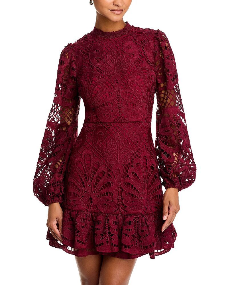 アクア レディース トップス ワンピース レース AQUA Long Sleeve Lace Dress Exclusive Cherry Lacquer アクア レディース トップス ワンピース レース AQUA Long Sleeve Lace Dress Exclusive Cherry Lacquer