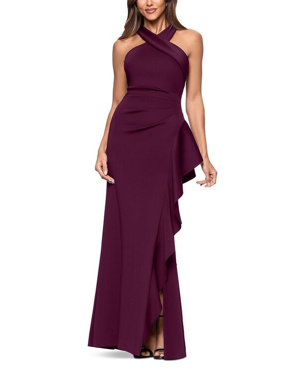 アクア レディース トップス ワンピース フリル スキューバ ホルター AQUA Scuba Ruffle Halter Gown Exclusive Wine ワイン